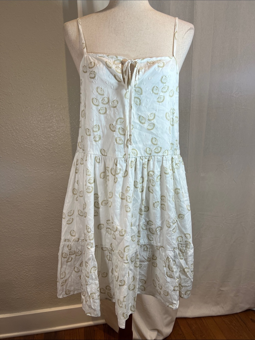 Self Contrast White & Gold Spaghetti Strap Sundress. Size S. NWT